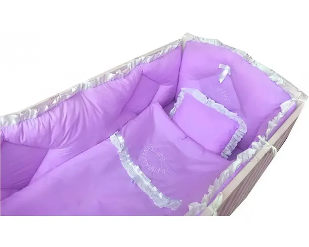 Lenjerie de pat bebelusi brodata Fii binecuvantat ingeras 140x70 cm lila