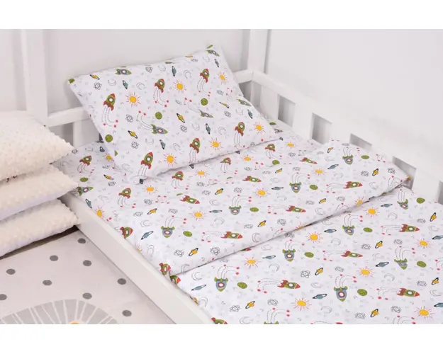 Lenjerie pat casuta 90x200 cm model rachete