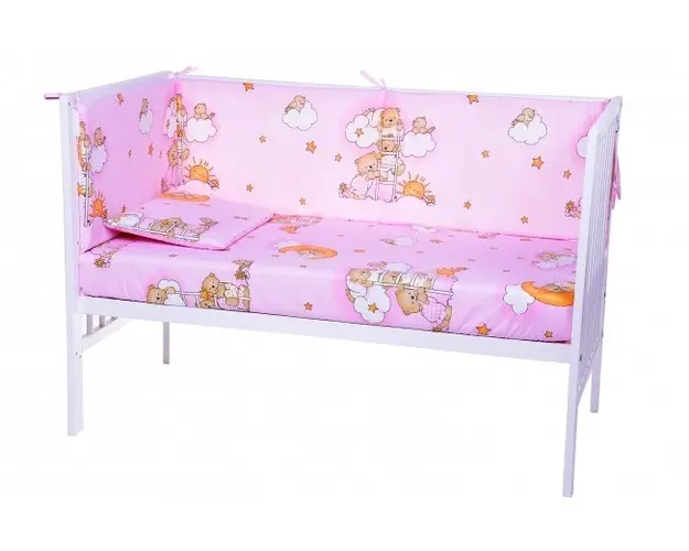Lenjerie patut cu 4 piese 120x60 cm Urs pe scara roz