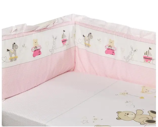 Lenjerie patut cu 5 piese 120x60cm Teddy Play Pink M2