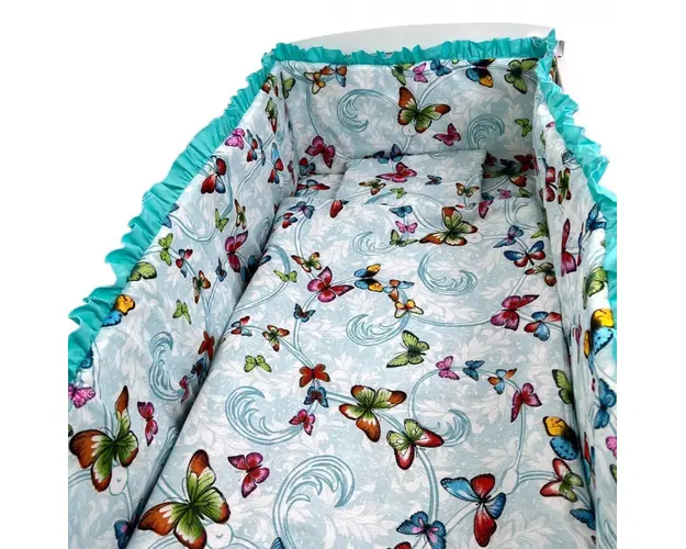 Lenjerie patut cu 5 piese Croitoria Noastra Roi de fluturi vernil 120x60 cm