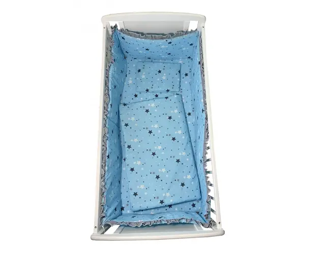 Lenjerie patut cu 5 piese Croitoria Noastra Stelute gri pe albastru 120x60 cm