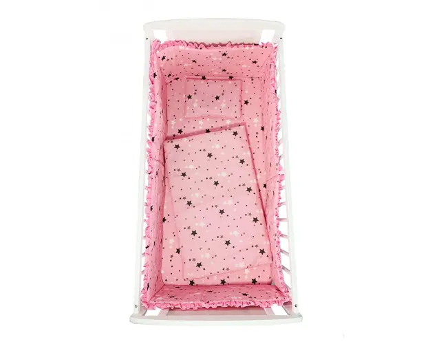 Lenjerie patut cu 5 piese Croitoria Noastra Stelute gri pe roz 120x60 cm