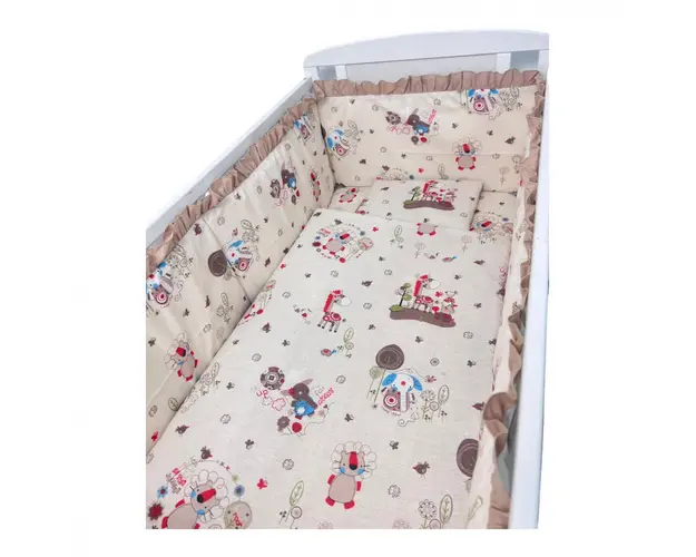 Lenjerie patut cu 5 piese Croitoria Noastra Zoo bej 140x70 cm