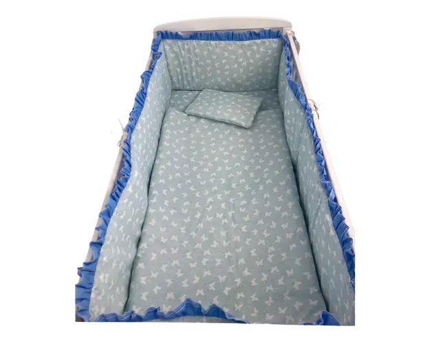 Lenjerie patut cu 5 piese Croitoria Noastra Fluturasi alb albastru 140x70 cm