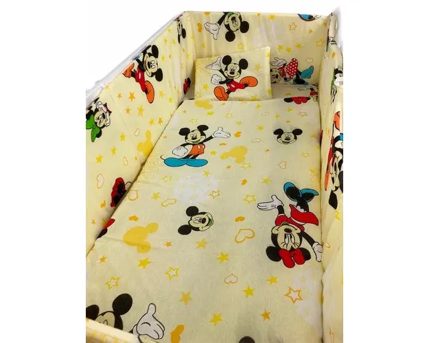 Lenjerie patut cu 5 piese Croitoria Noastra Mickey Mouse 140x70 cm