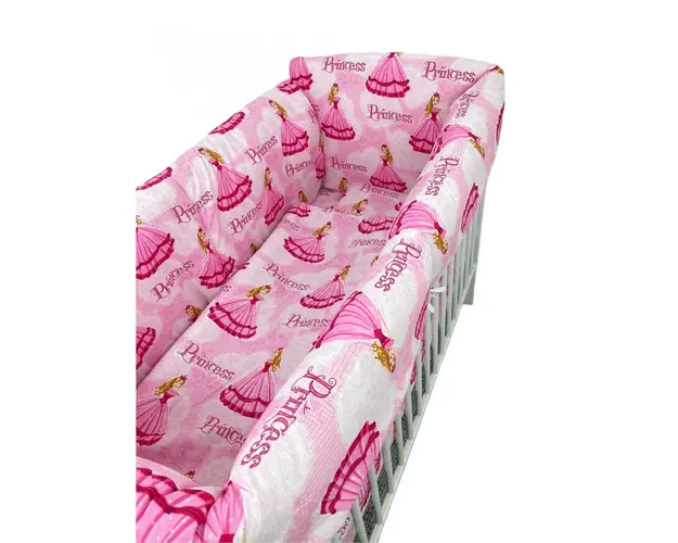 Lenjerie patut cu 5 piese si aparatori Maxi 140x70 cm Croitoria Noastra printese la bal pe roz