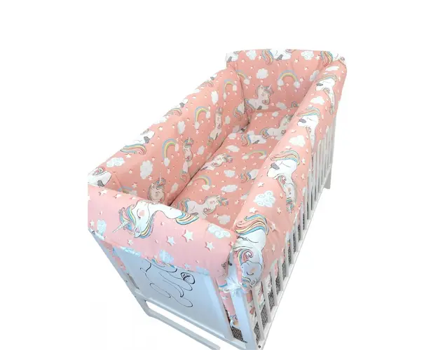 Lenjerie patut cu 5 piese si aparatori Maxi 140x70 cm Croitoria Noastra unicorni