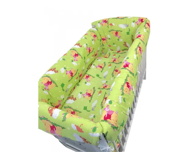 Lenjerie patut cu 5 piese si aparatori Maxi 140x70 cm Croitoria Noastra Winnie pe verde