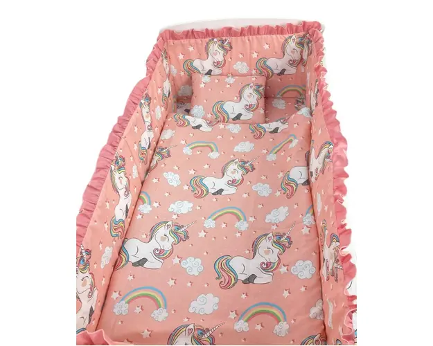 Lenjerie patut cu 5 piese Croitoria Noastra Unicorni 140x70 cm