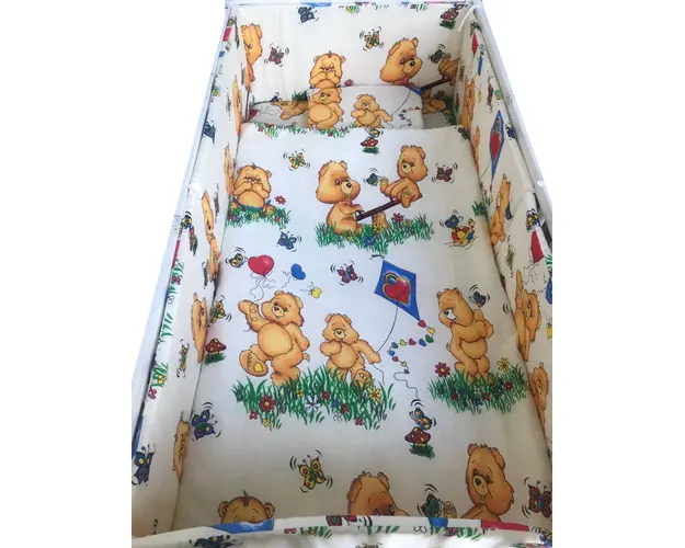 Lenjerie patut cu 5 piese Croitoria Noastra Ursuleti pe galben 140x70 cm
