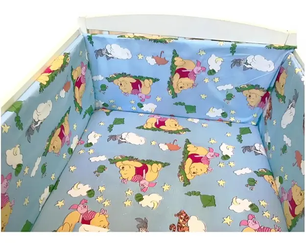 Lenjerie patut cu 5 piese Croitoria Noastra Winnie The Pooh albastru 140x70 cm