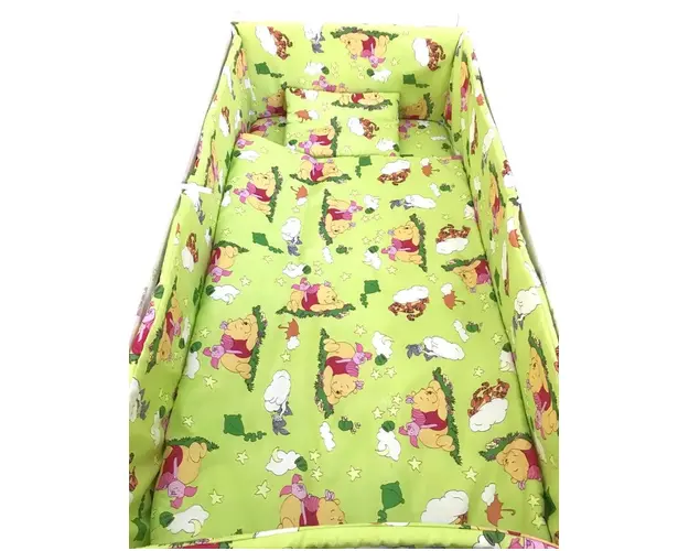 Lenjerie patut cu 5 piese Croitoria Noastra Winnie The Pooh verde 140x70 cm
