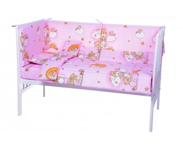 Lenjerie patut cu 7 piese 120x60 cm Urs pe scara roz