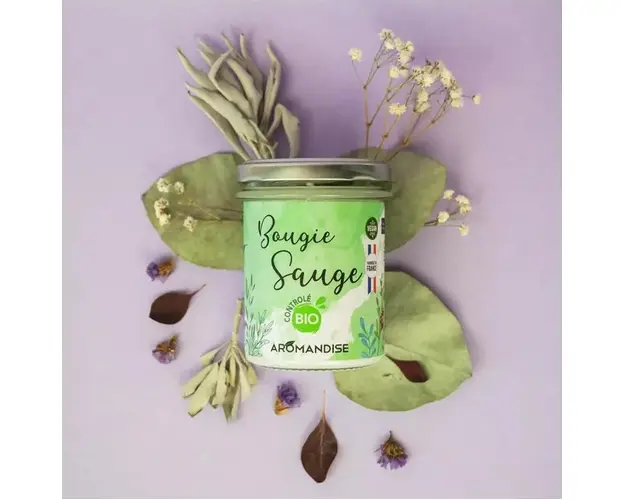 Lumanare parfumata bio Aromandise salvie vegana 150g