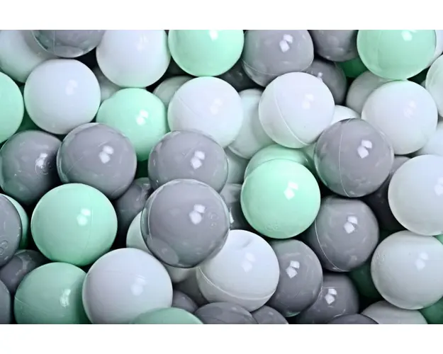 Set 200 bile din plastic 7 cm MeowBaby pentru centru de joaca menta gri-alb