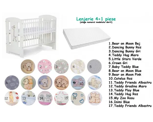Pachet 3 in 1 Patut Safari Giraffe Alb 120x60