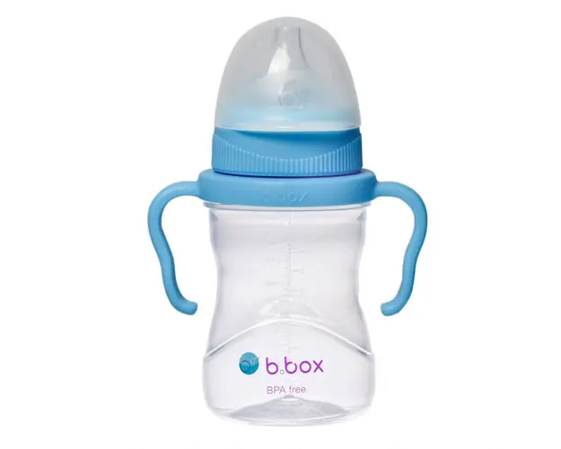 Pachet 4 in 1 cana 240 ml cu 4 accesorii pentru baut diferite albastru b.box