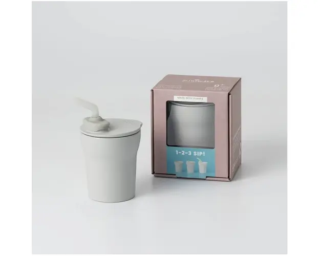 Pahar cu capac si pai antrenament bebelusi Miniware 1-2-3 Sip Grey