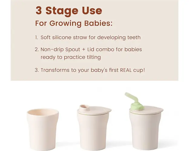 Pahar cu capac si pai antrenament bebelusi Miniware 1-2-3 Sip Toffee