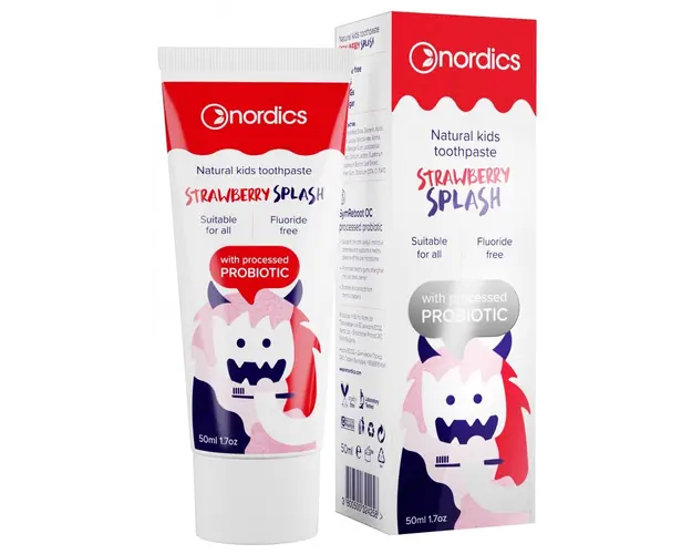 Pasta de dinti naturala pentru copii cu capsuni si probiotice 50 ml Nordics