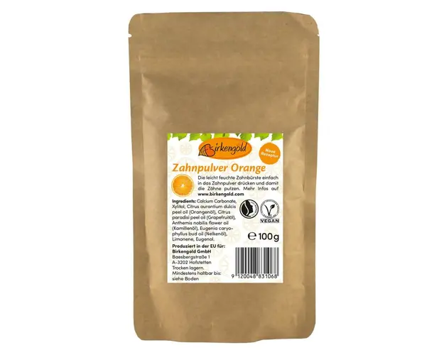 Pasta de dinti pudra cu portocale fara fluor Birkengold refill 100g