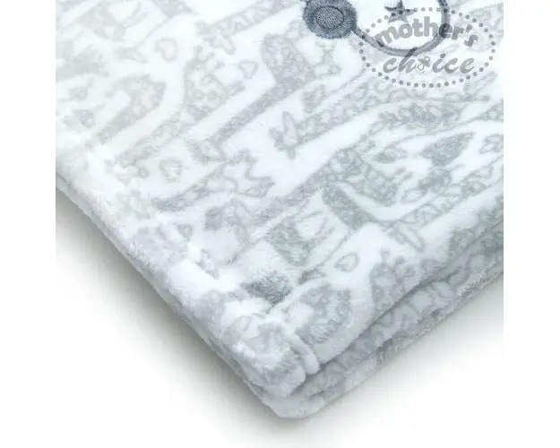 Paturica bebe din fleece cu broderie elefantel gri