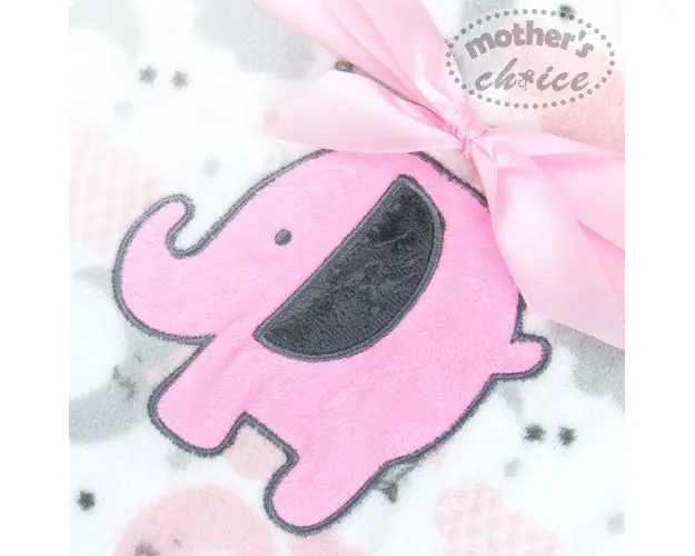 Paturica bebe din fleece cu broderie elefantel roz