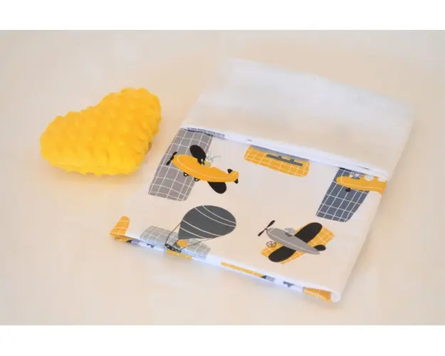 Paturica de vara muselina alba si bumbac model elicoptere 75x75 cm