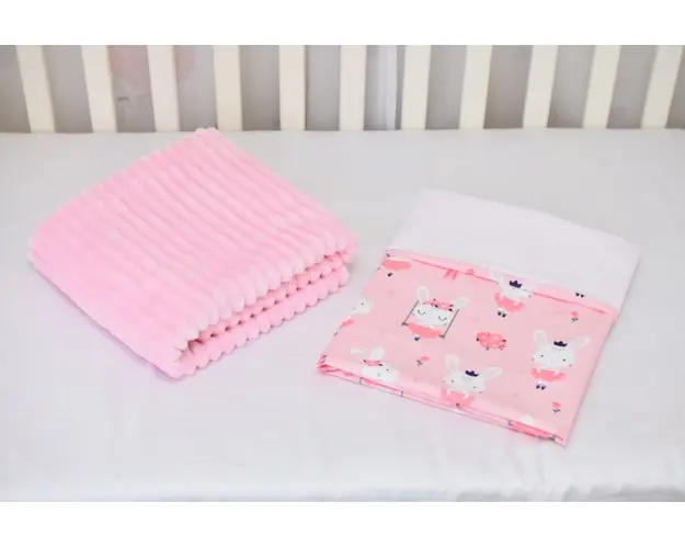 Paturica de vara muselina alba si bumbac model iepurasi balerine 75x75 cm