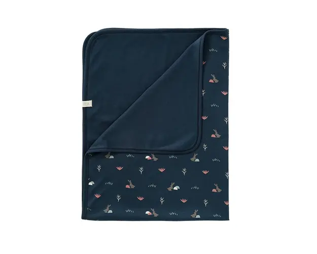 Paturica din bumbac organic cu model Rabbit Mood Indigo