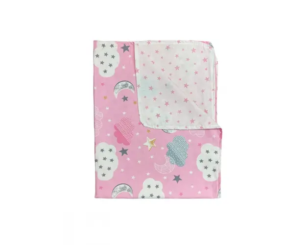 Paturica din panza de bumbac bebelusi 78x98 cm nori cu luna roz