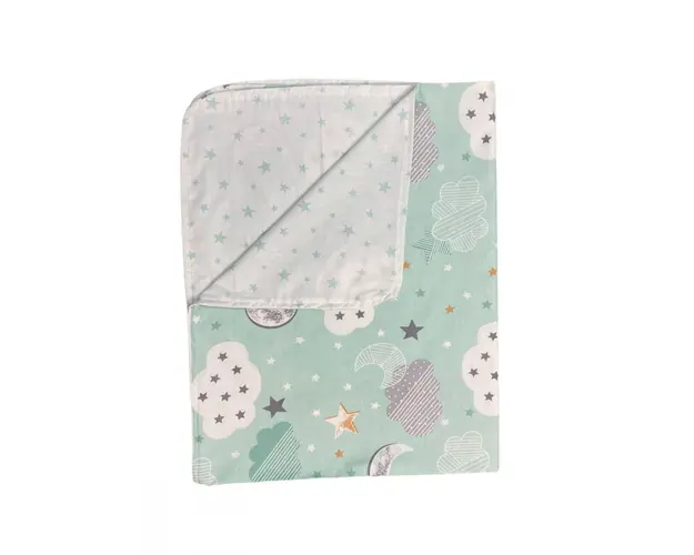 Paturica din panza de bumbac bebelusi 78x98 cm nori cu luna vernil