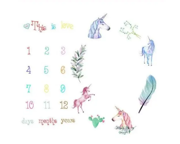 Paturica Milestone subtire pentru fotografii memorabile Unicorni