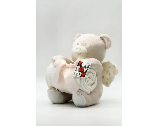 Paturica pufoasa cu jucarie TOY urs bej 26cm Hausmann
