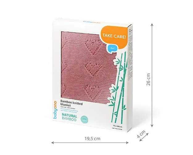 Paturica tricotata din bambus Babyono Inimioare roz