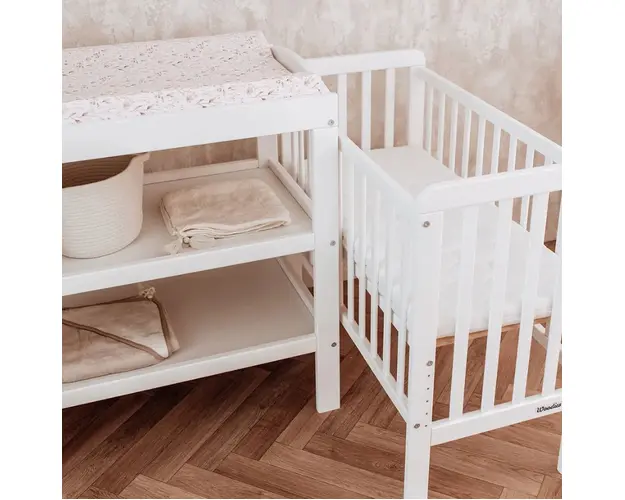Patut bebe din lemn masiv cu inaltime reglabila bedside alb 90 x 40 cm