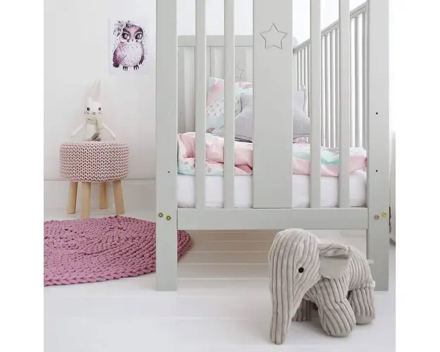 Patut din lemn pentru bebe inaltime saltea reglabila Star Baby Gri 120x60 cm