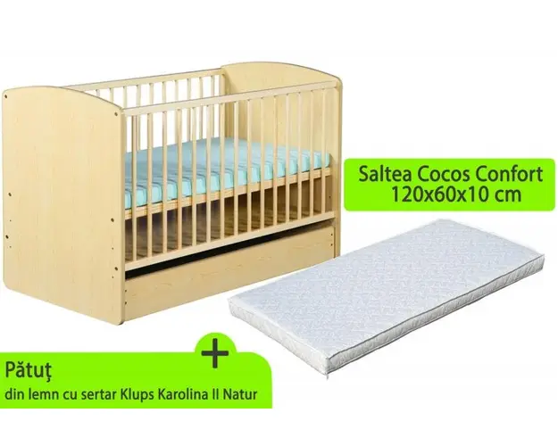 Patut cu sertar Klups Karolina II Natur + Saltea 10