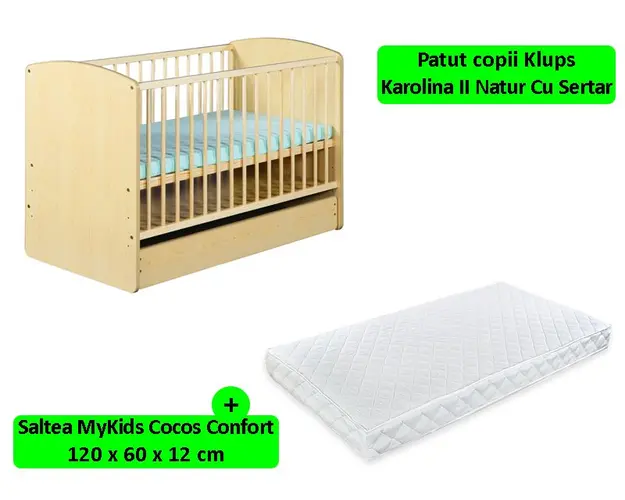 Patut Cu Sertar Klups Karolina II Natur + Saltea 12