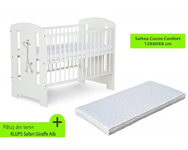 Patut fara sertar Klups Safari Giraffe alb + saltea 8