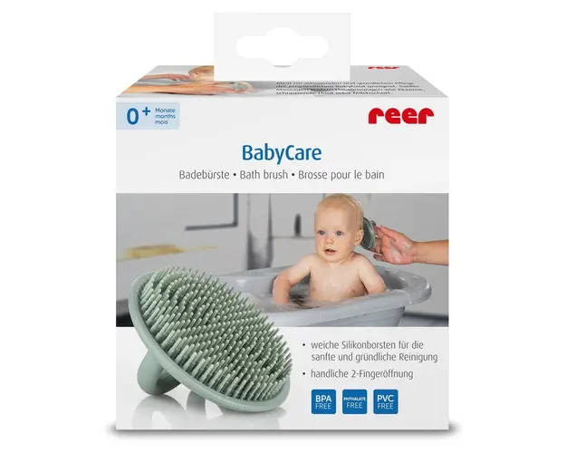 Perie de baie Reer BabyCare moale pentru bebelusi din silicon alimentar monoblo Bath Brush
