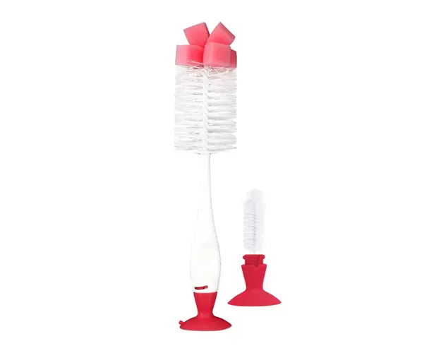 Perie de curatat biberoane, tetine si cani cu ventuza pentru fixare pink