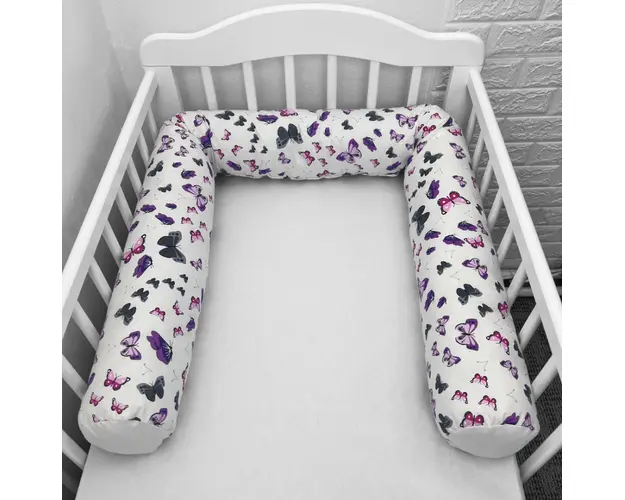 Perna bumper Deseda pentru pat bebe 180 cm fluturasi gri mov