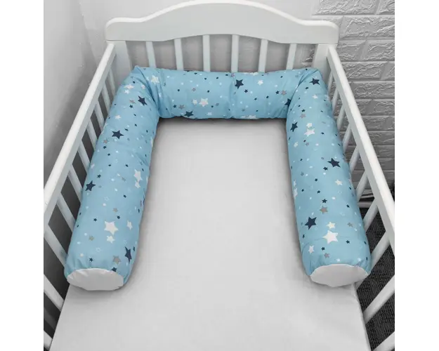 Perna bumper Deseda pentru pat bebe 180 cm stelute gri pe albastru