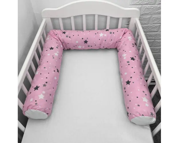 Perna bumper Deseda pentru pat bebe 180 cm stelute gri pe roz