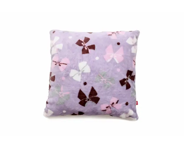 Perna pufoasa de plus cu doua fete mov cu fundite fata si gri cu buline pe verso 37x37 cm