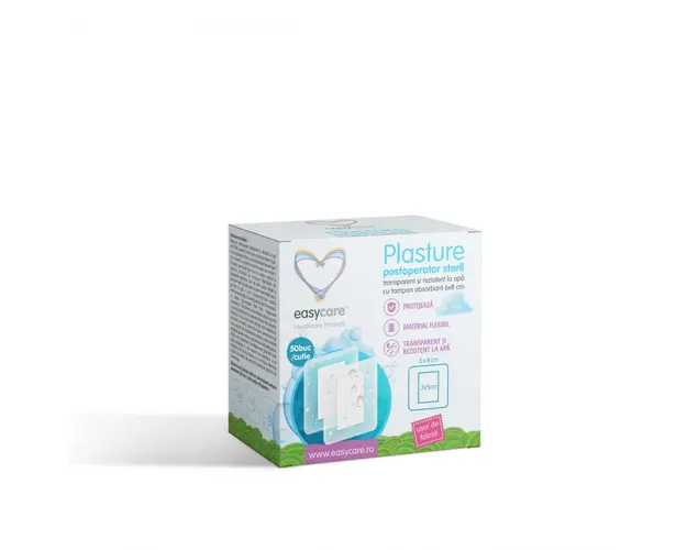 Plasture postoperator transparent si rezistent la apa Easycare 6x8cm 50 buccut