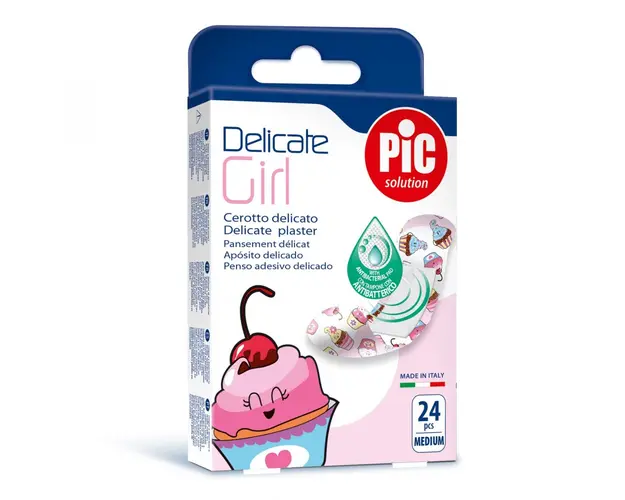 Plasturi piele sensibila Pic Solution Delicate Girl pentru copii 19x72mm cu solutie antibacteriana 24 buccut