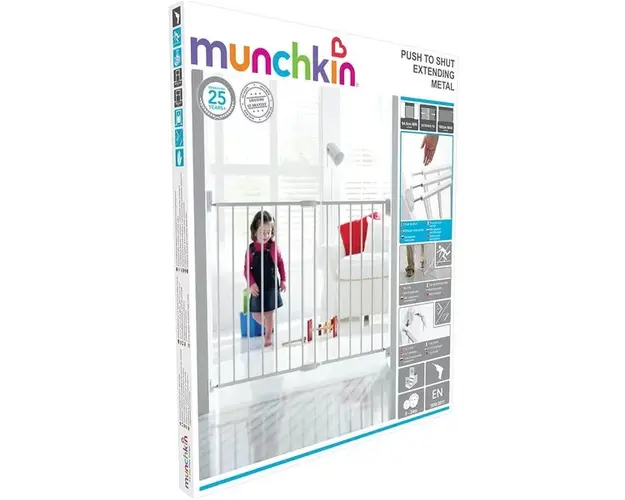Poarta de siguranta extensibila Munchkin din Metal Push To Shut white